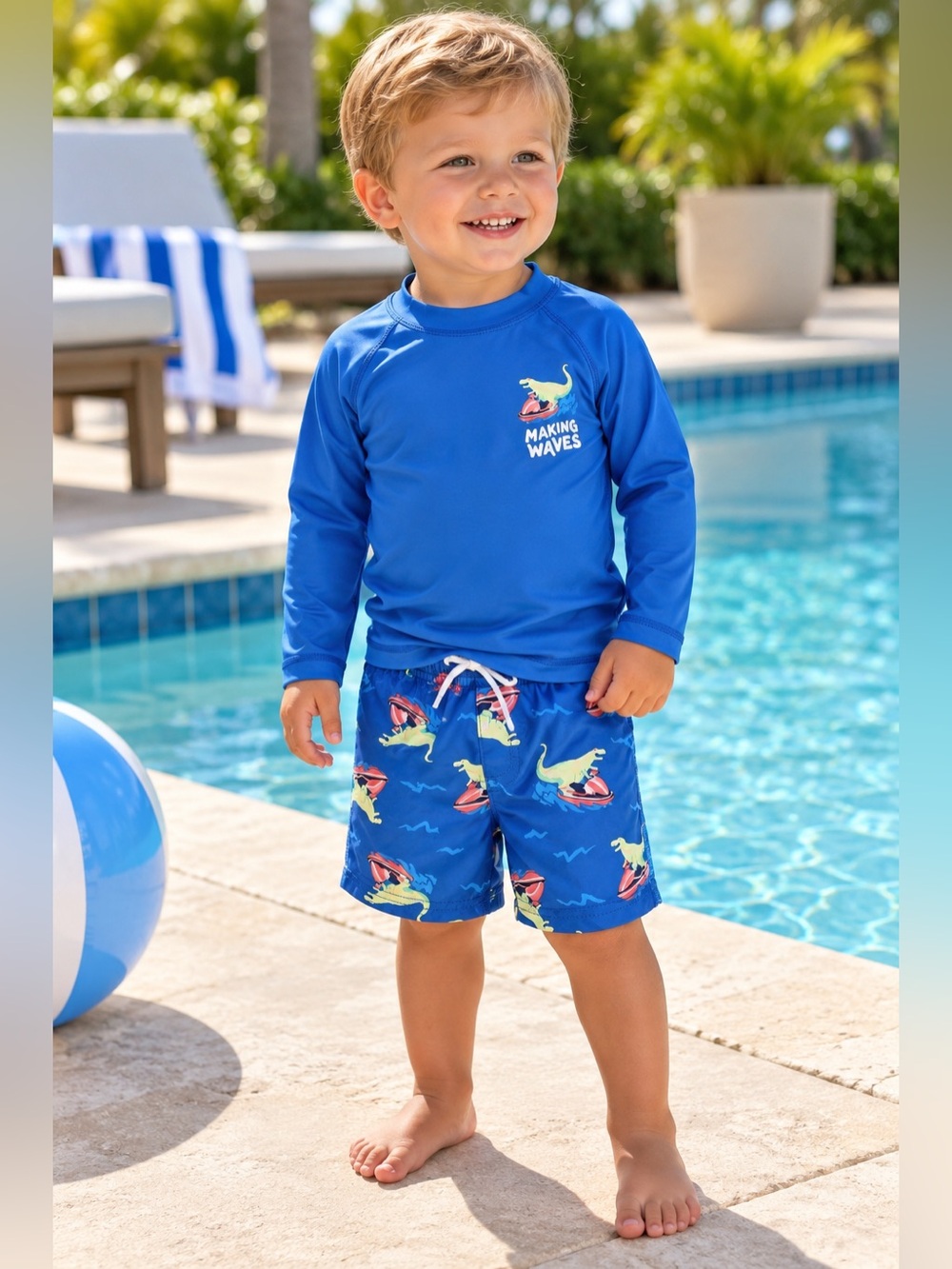 Carter’s Boys 2T Rash Guard Swim Trunks Set Dinosaur UPF 50